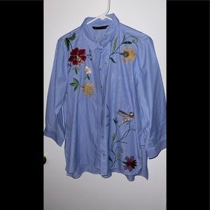 Pinstripe Blue & White Button Down Long Sleeve Shirt